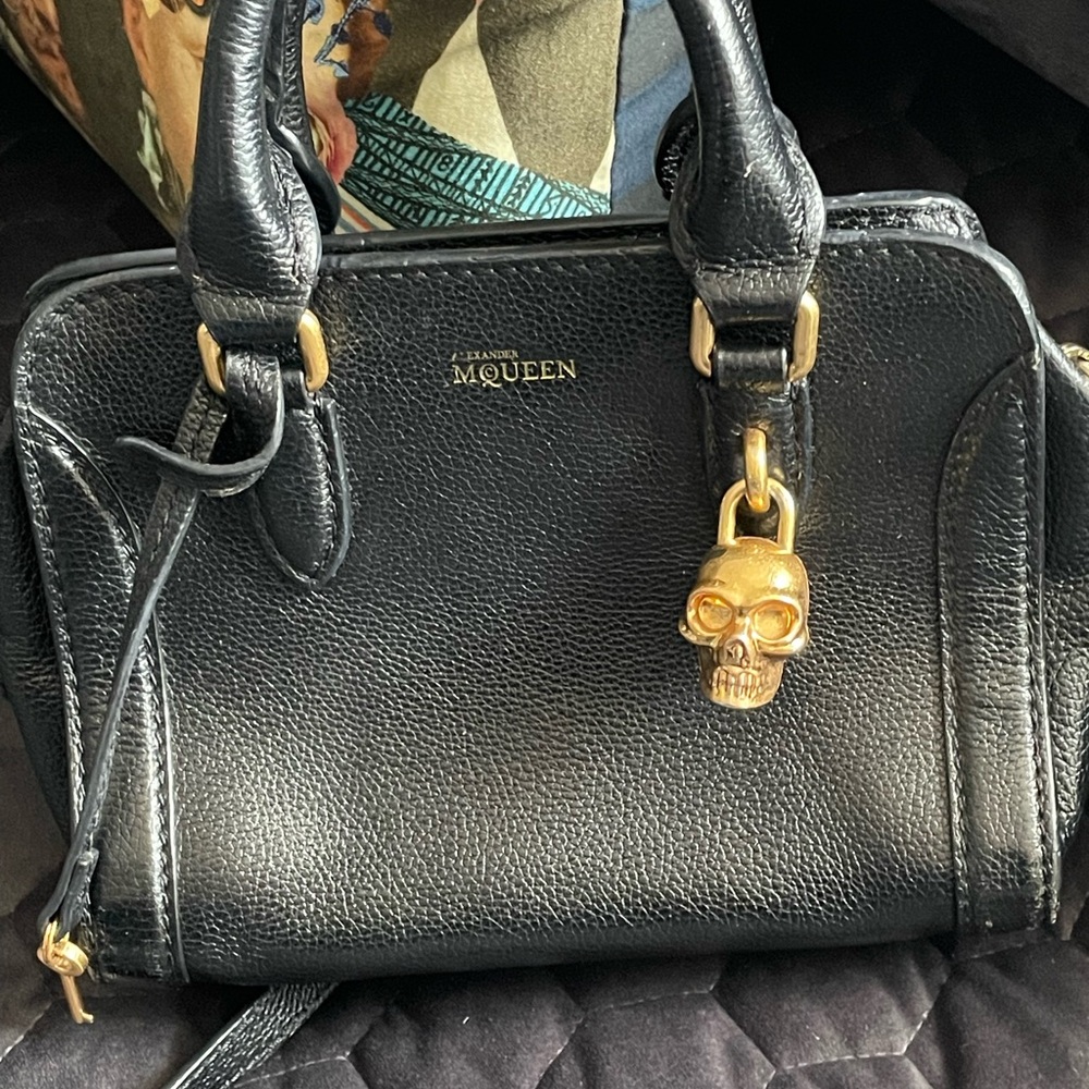 Alexander McQueen Leather Mini Padlock Black Gold Skull Sachel